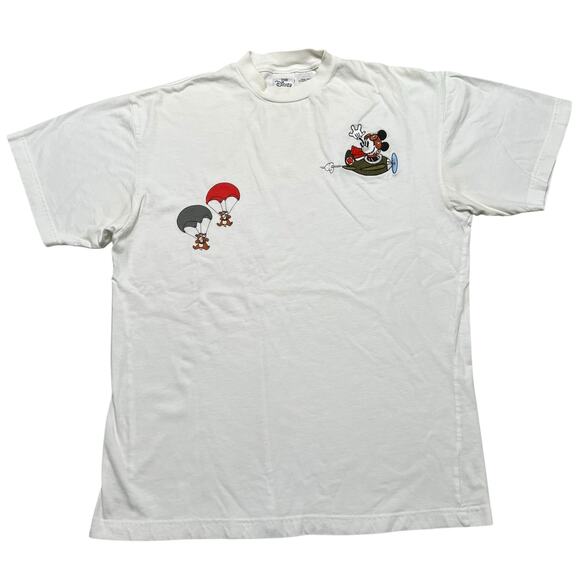 Vintage 90s Disney Store Mickey Mouse Pilot Chip Dale Embroidered T-Shirt - L - Picture 1 of 9